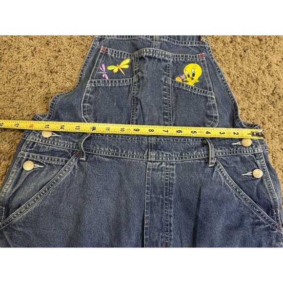 Vintage LOONEY TUNES Tweety Bird Shortalls Jumper Shorts Y2k 90s Oversized SMALL - Picture 9 of 10